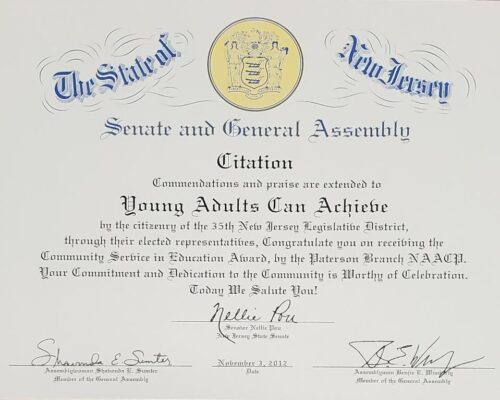 The State of New Jersey Senate and General Assembly Citation The State of New Jersey Senate and General Assembly Citation
